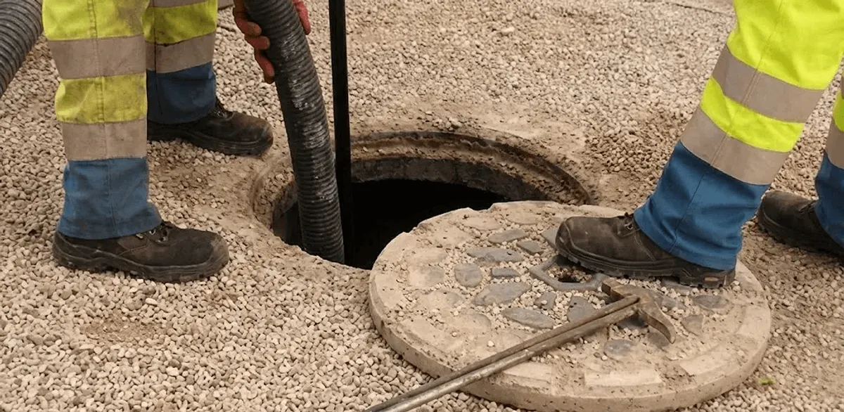 Drain cleaning crew clearing a sewer access point with professional equipment in Long Beach, CA
